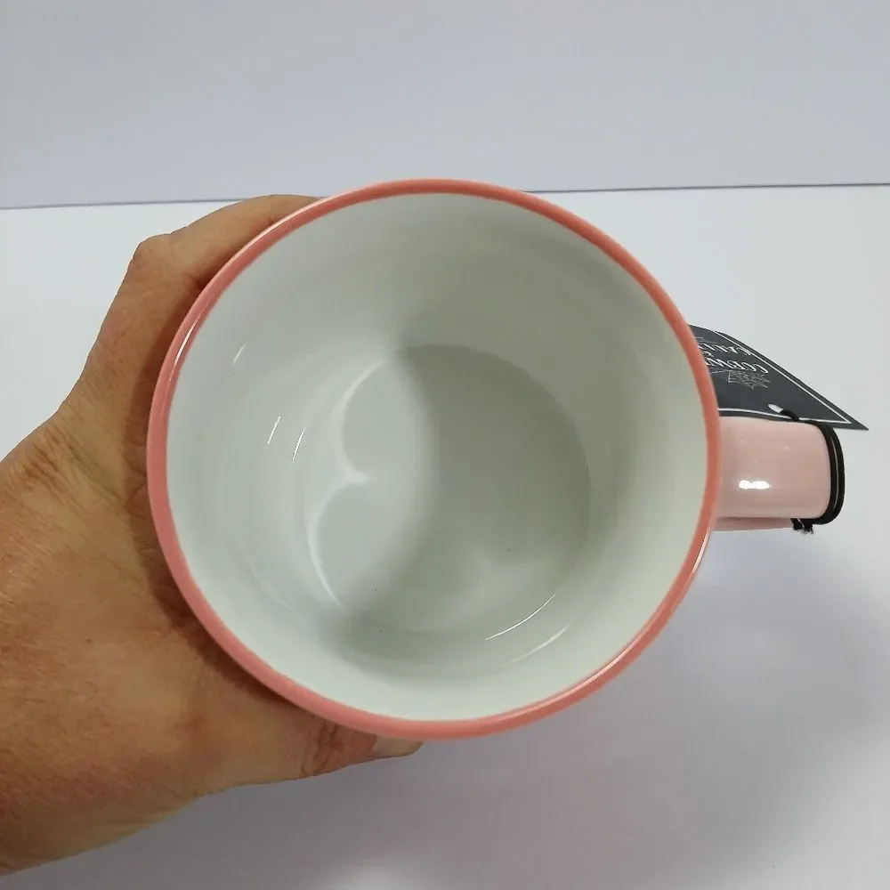 Cobwebs and‎ Cauldrons Halloween Coffee Mug Pink With multicolor Ghosts Mug